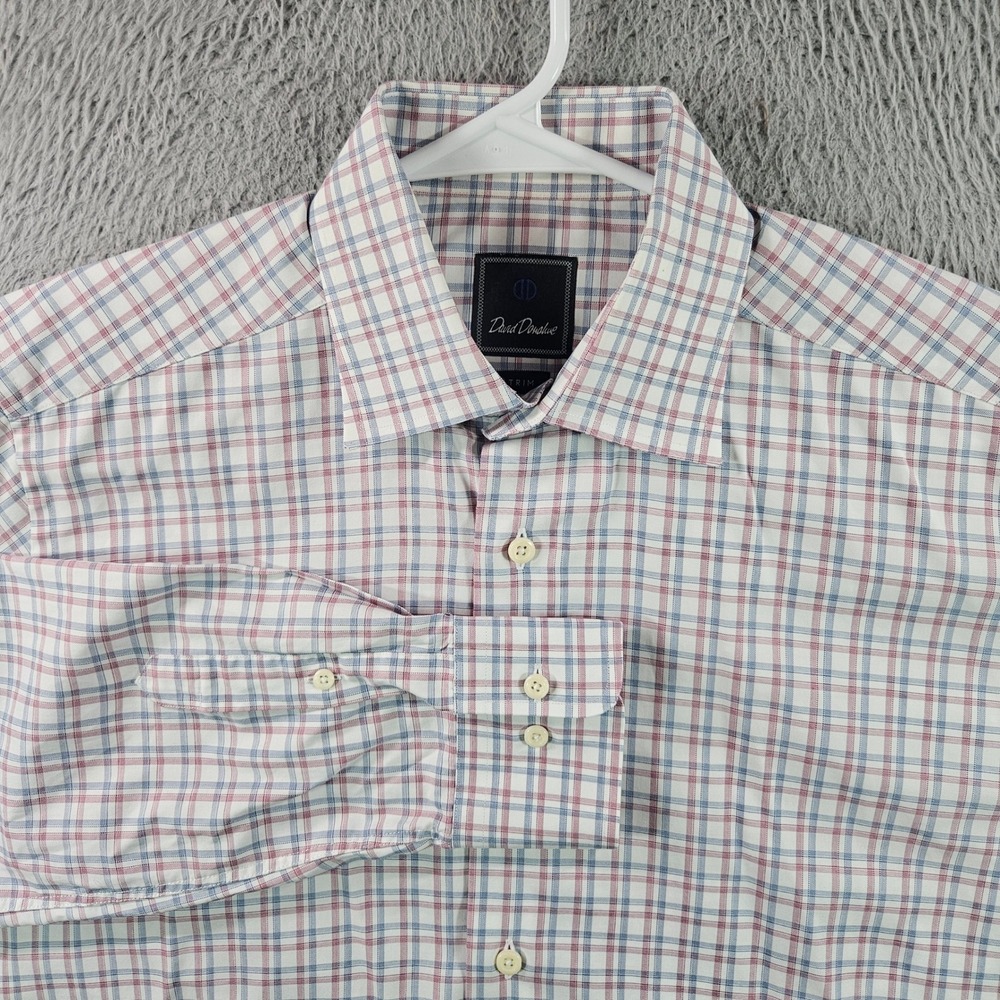 David‎ Donahue Mens Plaid Dress Shirt 16 34-35 100% Cotton Long Sleeve Button Up